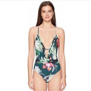 NWT La Blanca Women's V-Front Keyhole One Piece Swimsuit The Jungle size 4